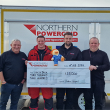 North Yorkshire regional team in front of a vehicle holding a check for £3,300 for Give a Duck.