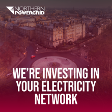 Harrogate landmark with strapline 'We're investing in your electricity network' 