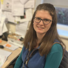 Lucinda Tindale at her desk
