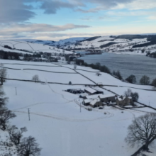 Helicopter shot of snowy fields